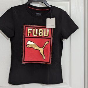 NWT Puma Black/Red/Gold Logo 'FUBU' Crew Neck Tee T-Shirt Sz XS